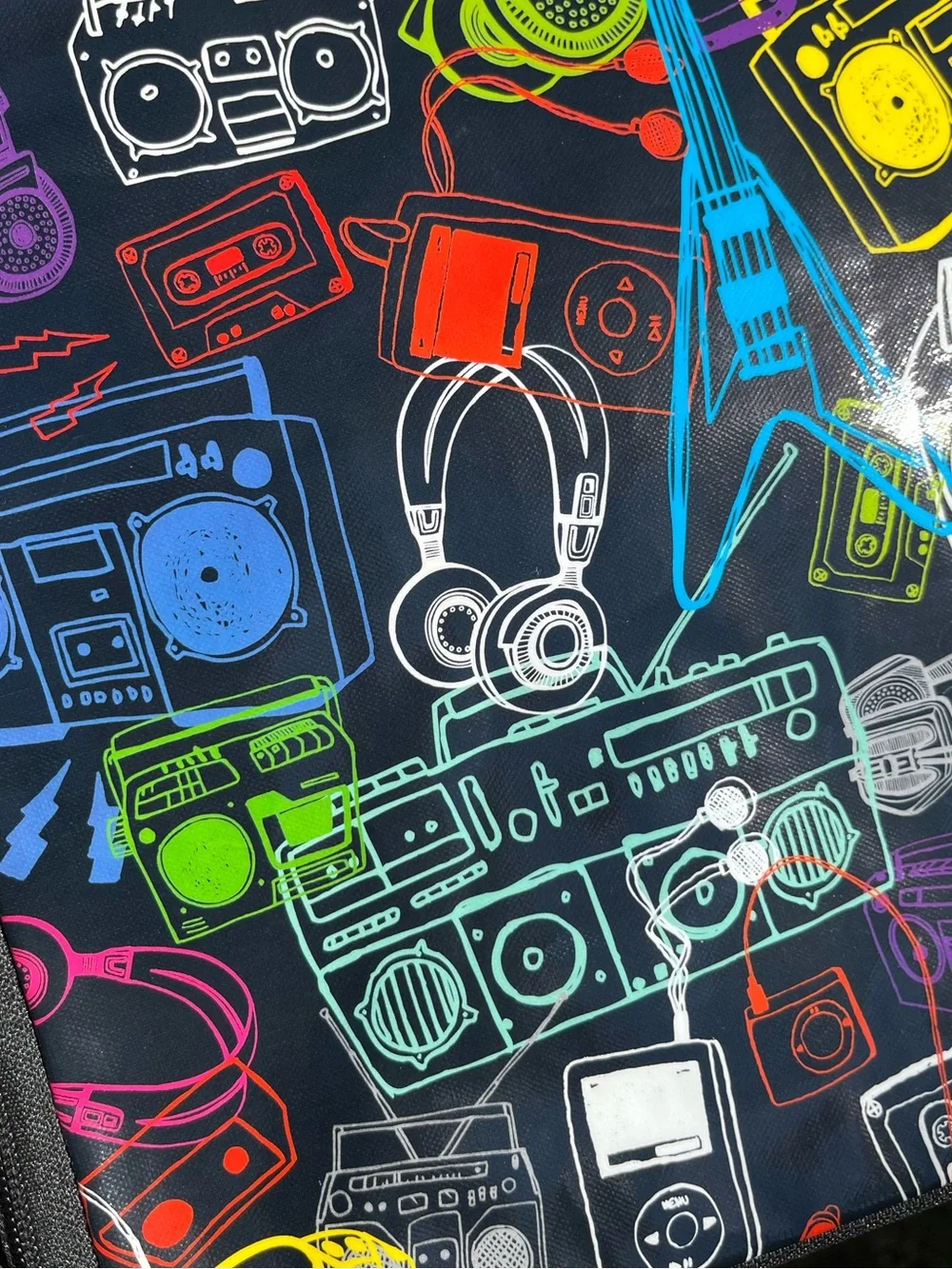 Y2K Paperchase Black Vinyl Laptop Tablet Tech Case Back To School Retro Boombox